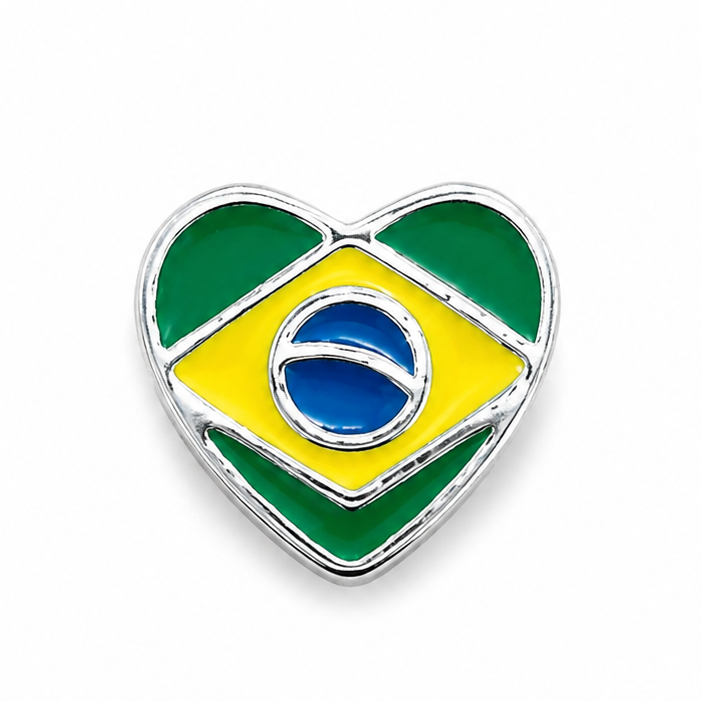 Sterling Silver Heart-Shaped Brazil Charm – Brazilian Flag – Gift Box Included