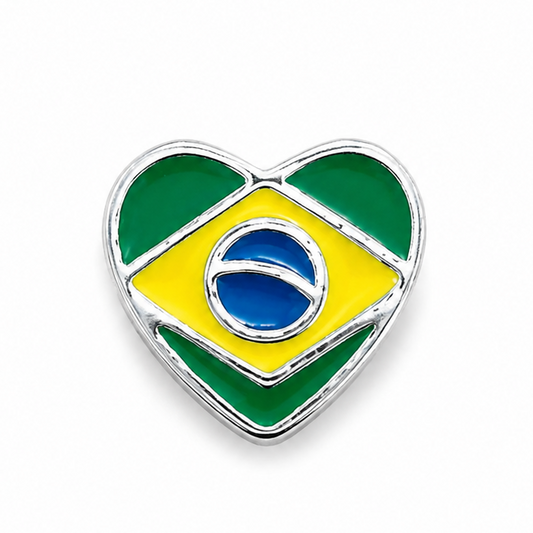Sterling Silver Heart-Shaped Brazil Charm – Brazilian Flag – Gift Box Included