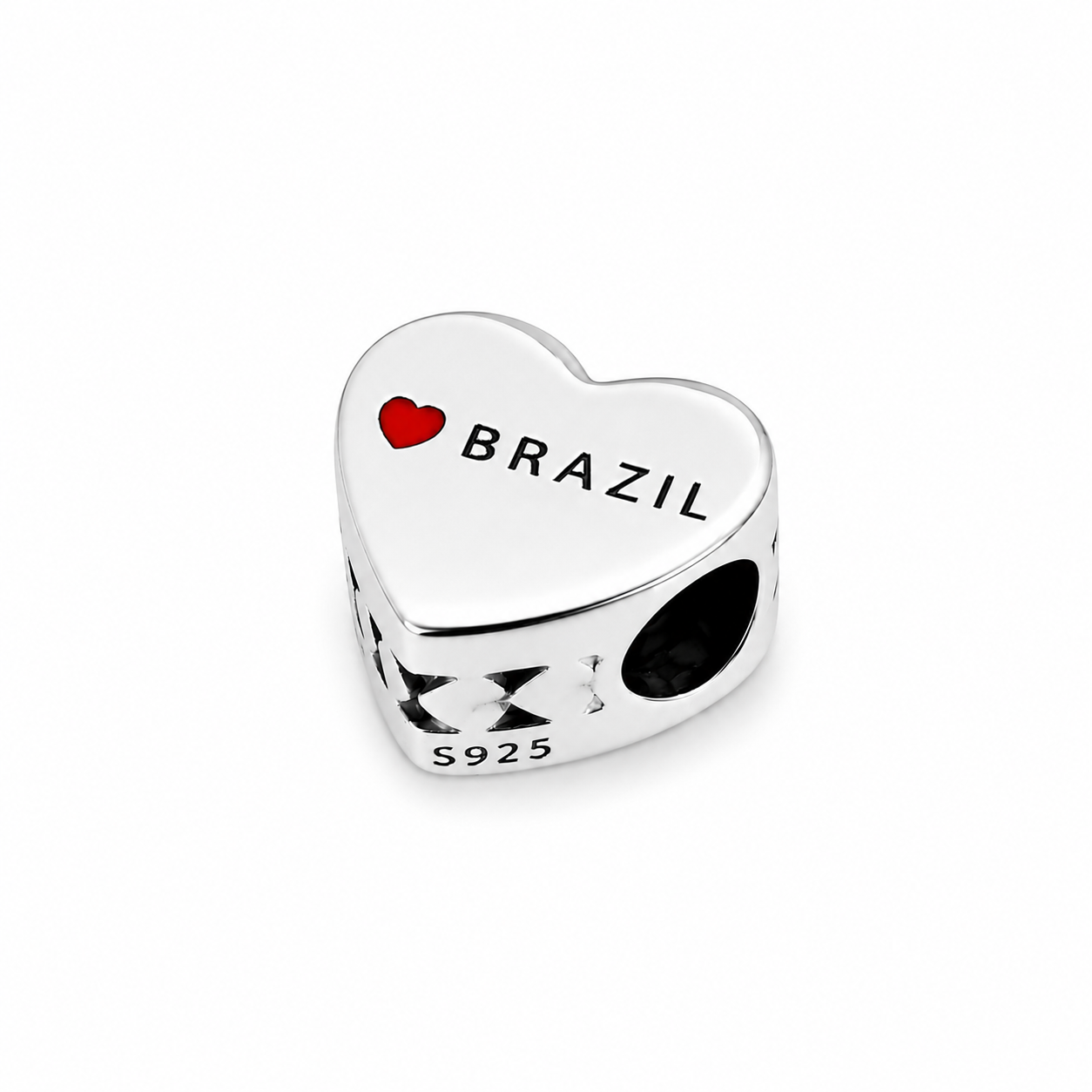 Sterling Silver Heart-Shaped Brazil Charm – Brazilian Flag – Gift Box Included