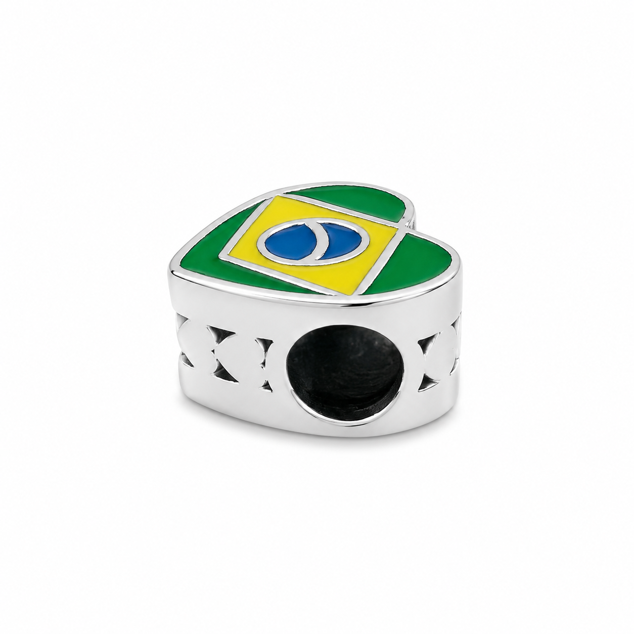 Sterling Silver Heart-Shaped Brazil Charm – Brazilian Flag – Gift Box Included