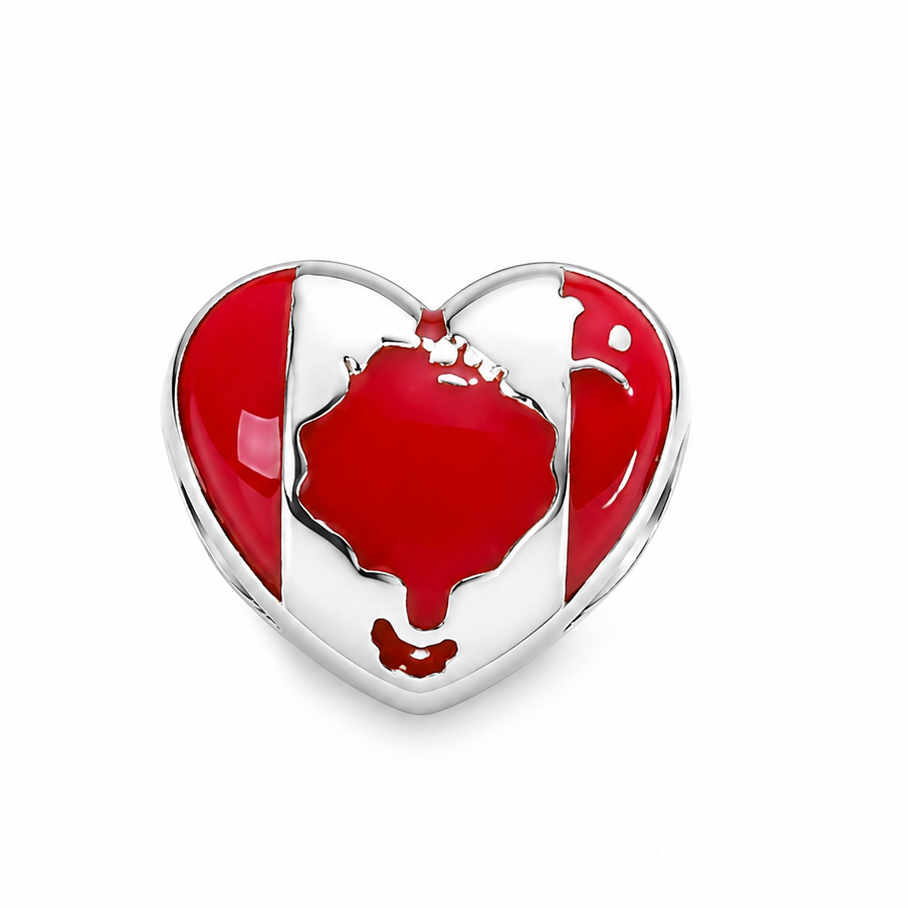Sterling Silver Heart-Shaped Canada Charm – Canadian Flag – Gift Box Included