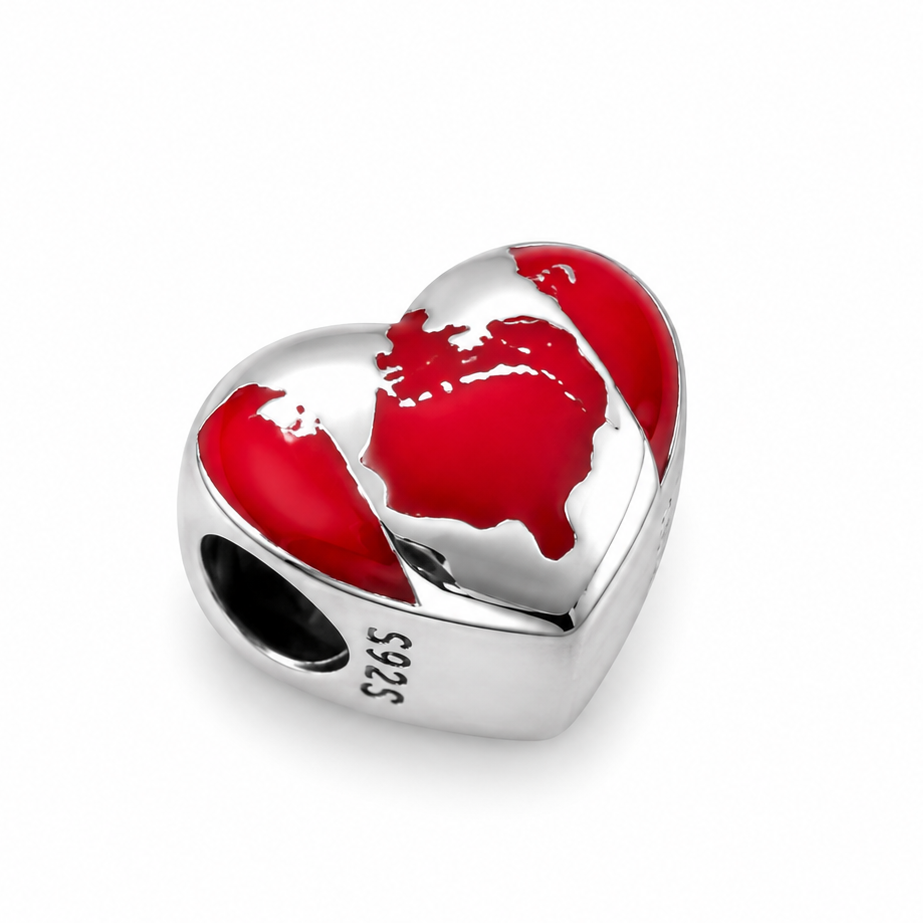 Sterling Silver Heart-Shaped Canada Charm – Canadian Flag – Gift Box Included