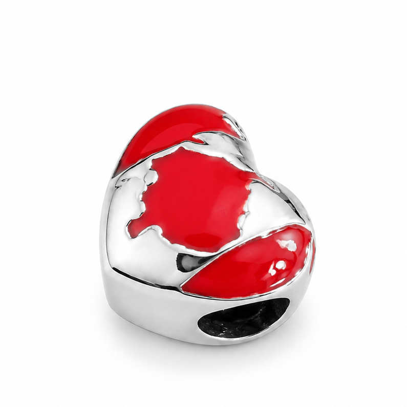 Sterling Silver Heart-Shaped Canada Charm – Canadian Flag – Gift Box Included