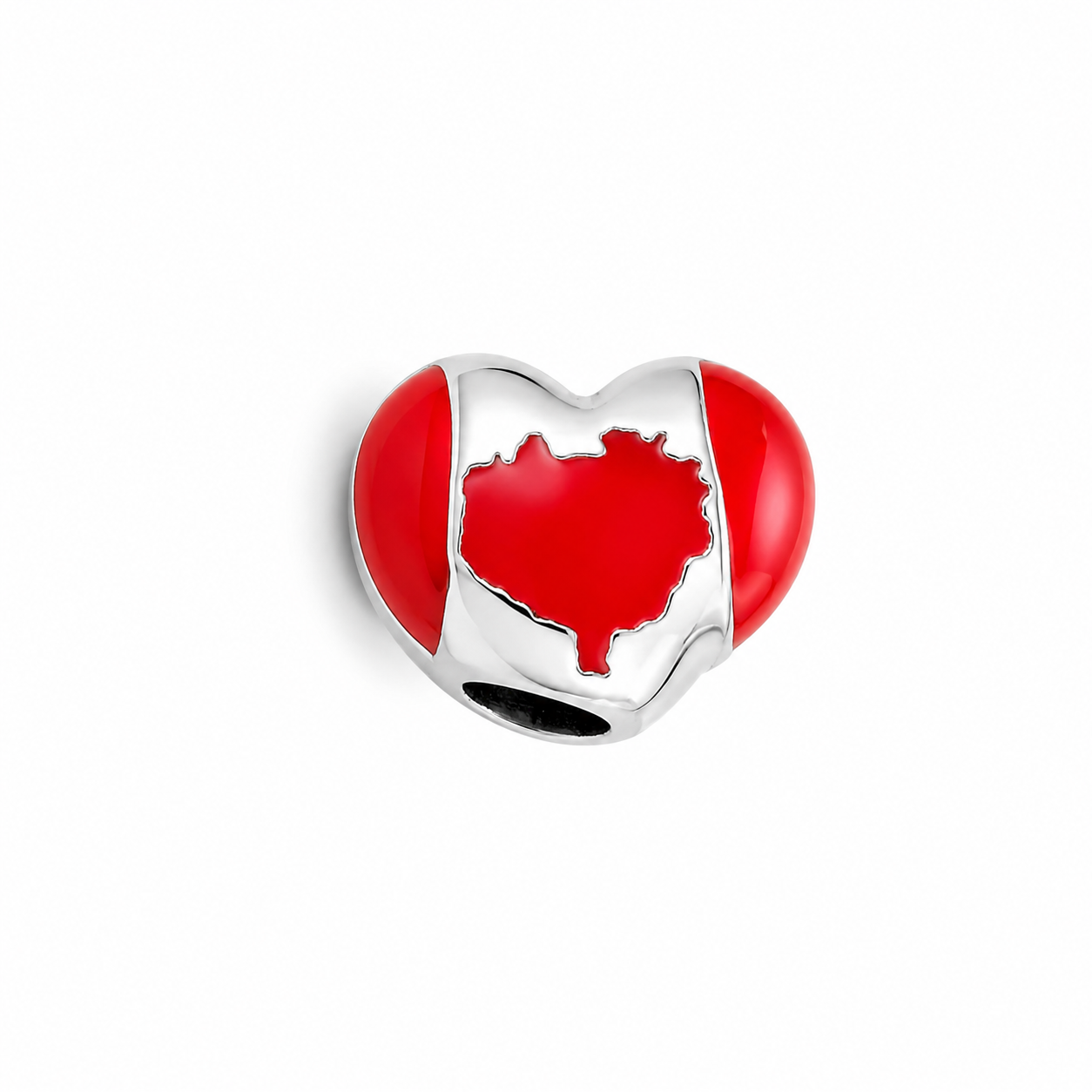 Sterling Silver Heart-Shaped Canada Charm – Canadian Flag – Gift Box Included