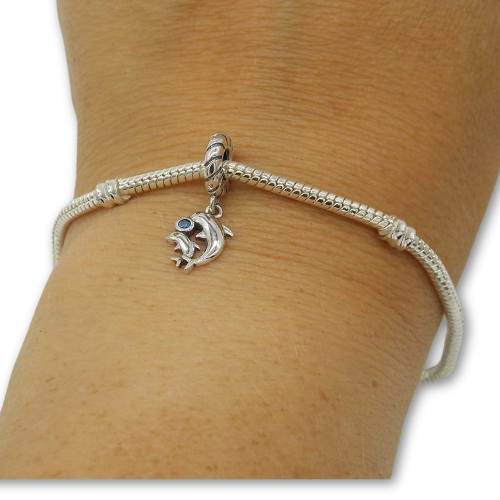 Dolphin Bead Charm Sterling Silver 925 With Gift Box - fits Charm Bracelets and Necklaces