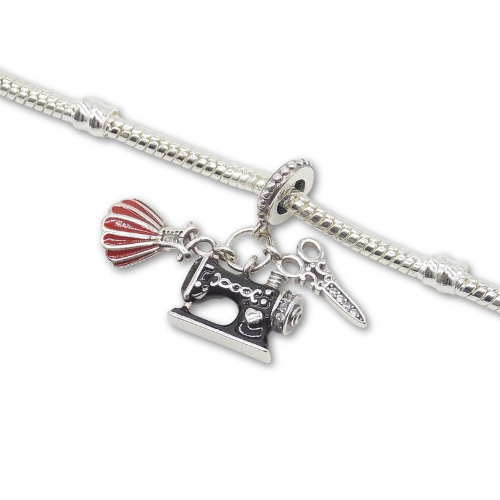 Sterling Silver Dressmaking Sewing Charm with Gift Box. For Bracelets or Necklaces