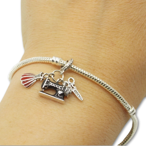 Sterling Silver Dressmaking Sewing Charm with Gift Box. For Bracelets or Necklaces
