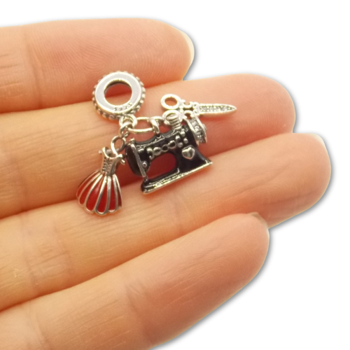 Sterling Silver Dressmaking Sewing Charm with Gift Box. For Bracelets or Necklaces
