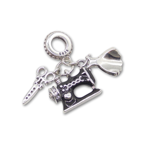 Sterling Silver Dressmaking Sewing Charm with Gift Box. For Bracelets or Necklaces