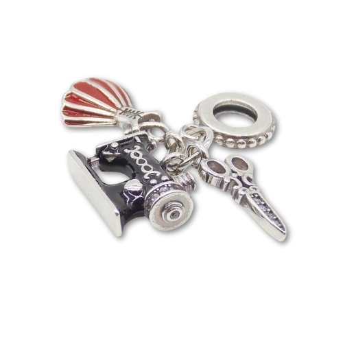 Sterling Silver Dressmaking Sewing Charm with Gift Box. For Bracelets or Necklaces