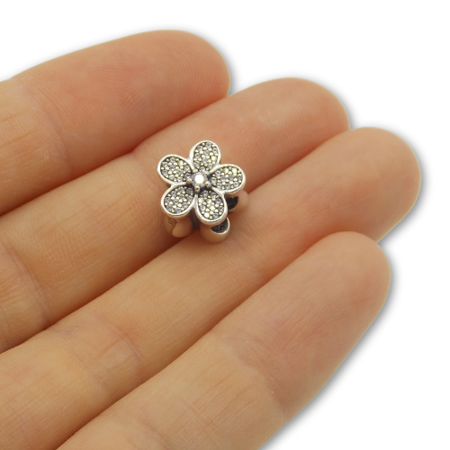 Flower Bead Charm Sterling Silver 925 With Gift Box - fits Charm Bracelets and Necklaces