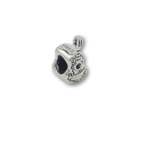 Sterling Silver Guitar Bead Charm With Gift Box - fits Charm Bracelets
