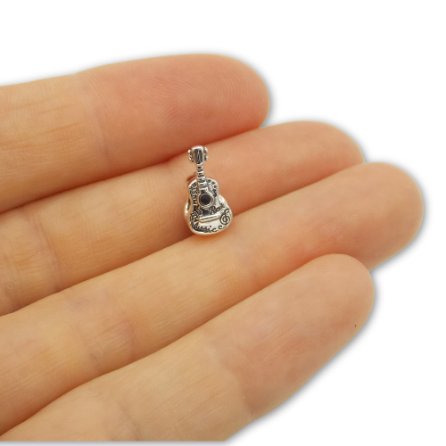Sterling Silver Guitar Bead Charm With Gift Box - fits Charm Bracelets