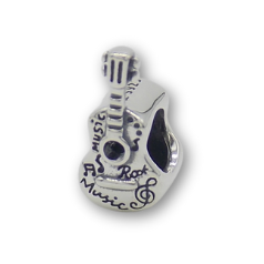 Sterling Silver Guitar Bead Charm With Gift Box - fits Charm Bracelets