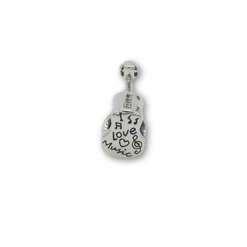 Sterling Silver Guitar Bead Charm With Gift Box - fits Charm Bracelets