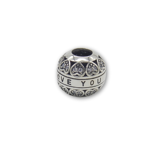 Sterling Silver I Love You Bead Charm - Fits Charm Bracelets and Necklaces