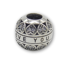 Sterling Silver I Love You Bead Charm - Fits Charm Bracelets and Necklaces