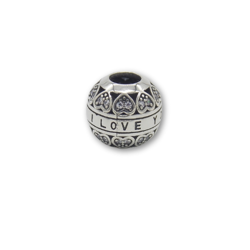 Sterling Silver I Love You Bead Charm - Fits Charm Bracelets and Necklaces