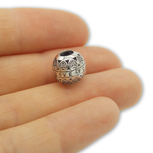 Sterling Silver I Love You Bead Charm - Fits Charm Bracelets and Necklaces