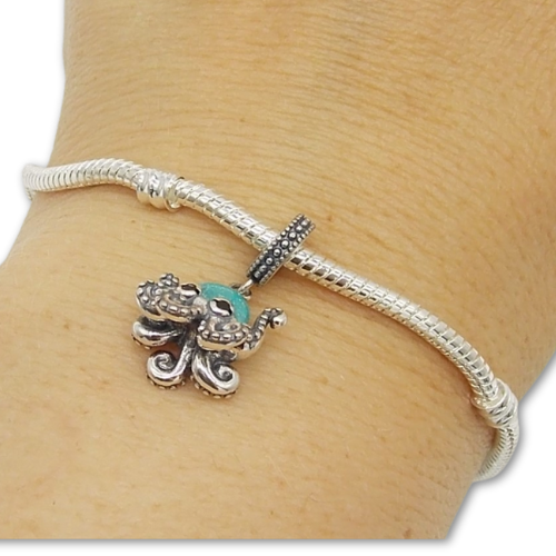 Sterling Silver Octopus Charm with Gift Box. For Charm Bracelets or Necklaces