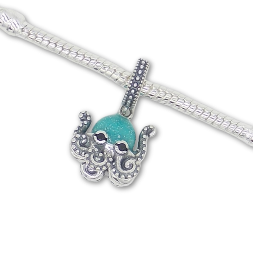 Sterling Silver Octopus Charm with Gift Box. For Charm Bracelets or Necklaces