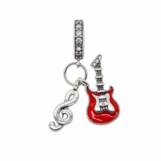 Sterling Silver Guitar Dangle Charm With Gift Box - fits Charm Bracelets