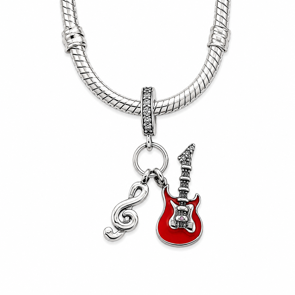 Sterling Silver Guitar Dangle Charm With Gift Box - fits Charm Bracelets