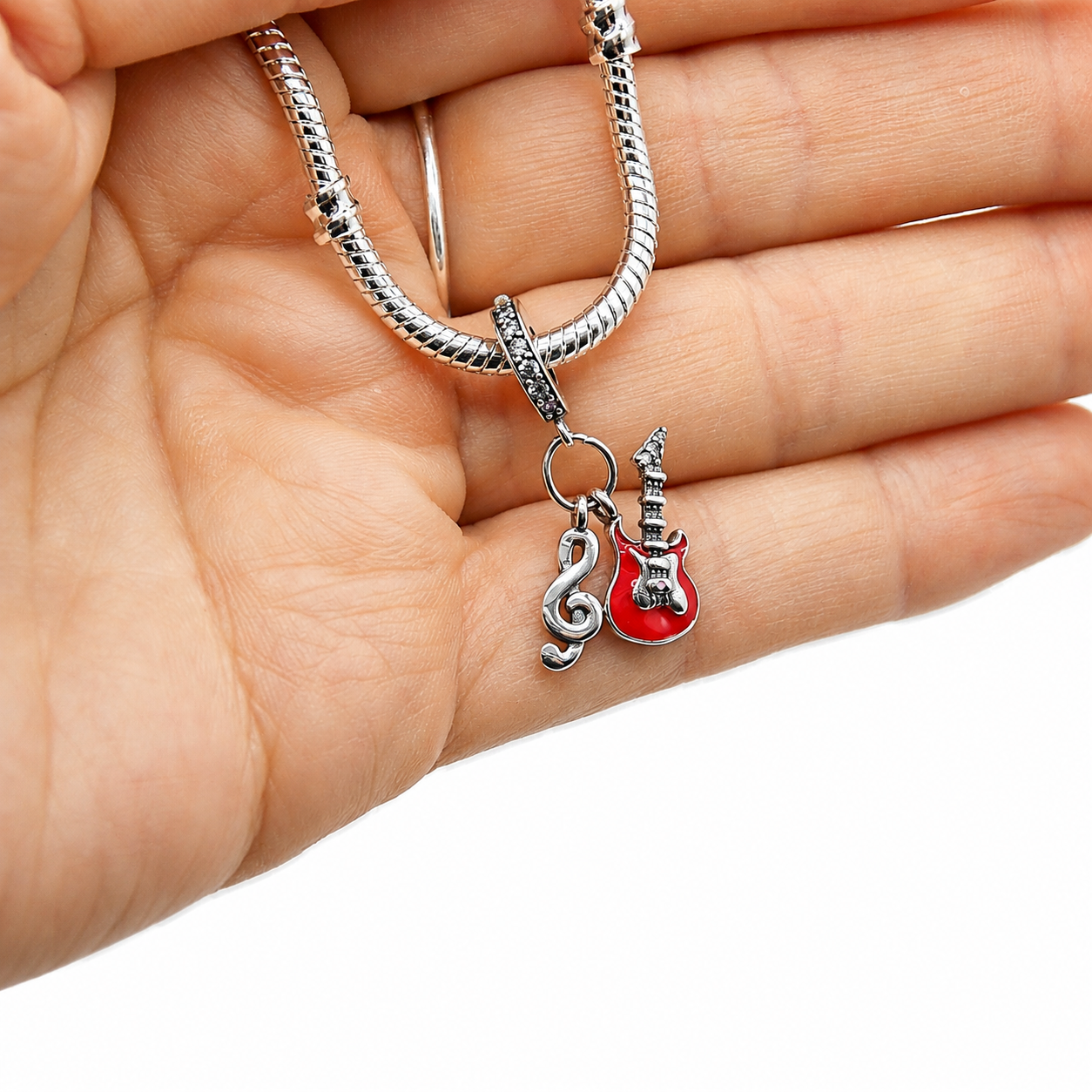 Sterling Silver Guitar Dangle Charm With Gift Box - fits Charm Bracelets