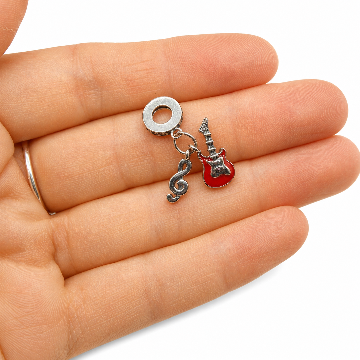 Sterling Silver Guitar Dangle Charm With Gift Box - fits Charm Bracelets