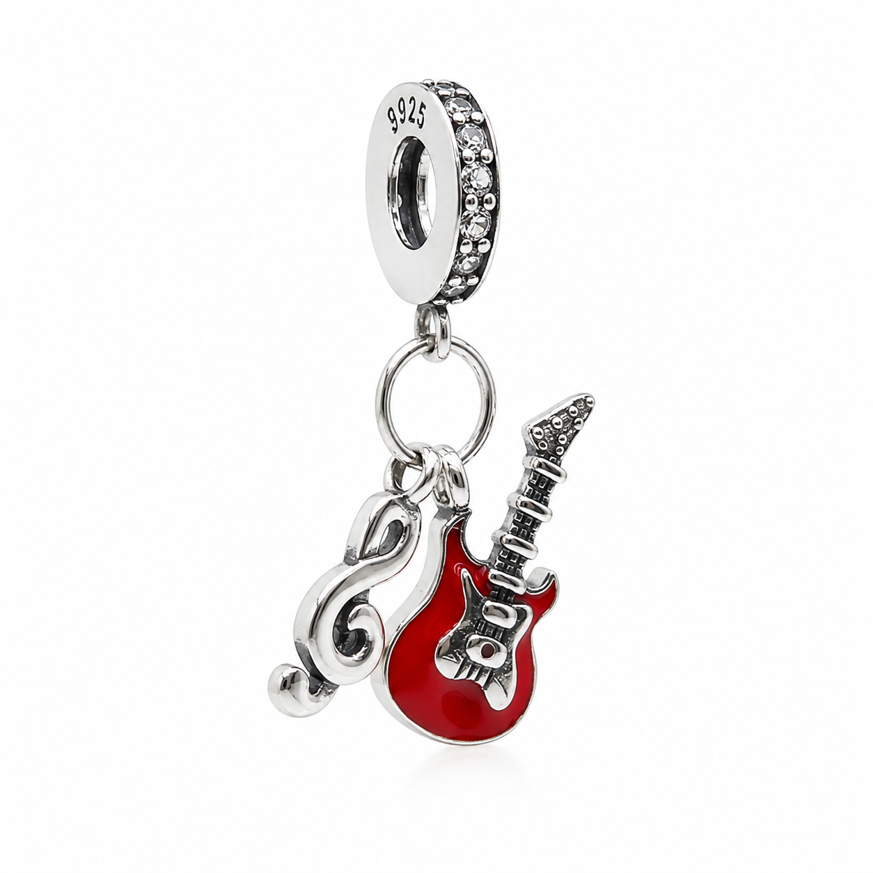 Sterling Silver Guitar Dangle Charm With Gift Box - fits Charm Bracelets