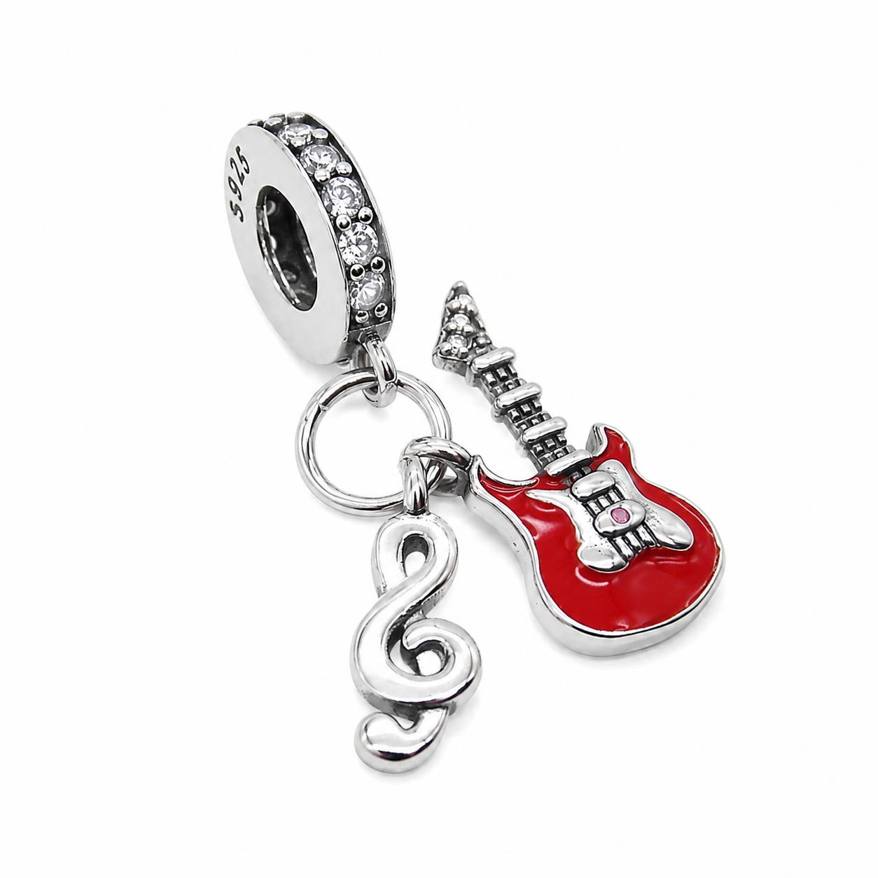 Sterling Silver Guitar Dangle Charm With Gift Box - fits Charm Bracelets