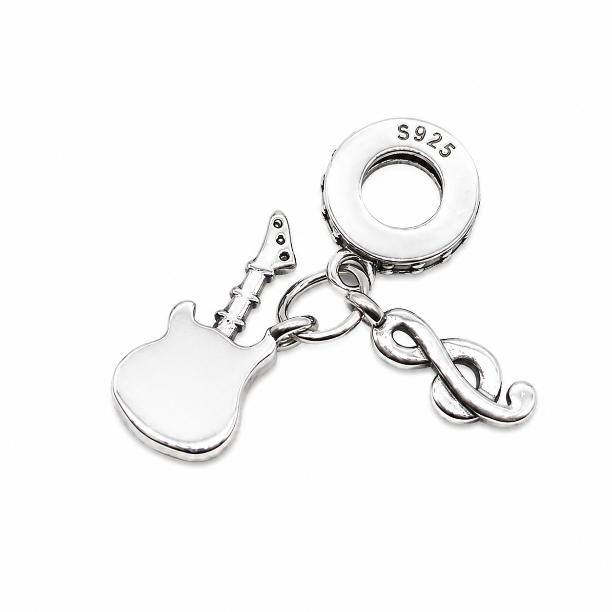 Sterling Silver Guitar Dangle Charm With Gift Box - fits Charm Bracelets