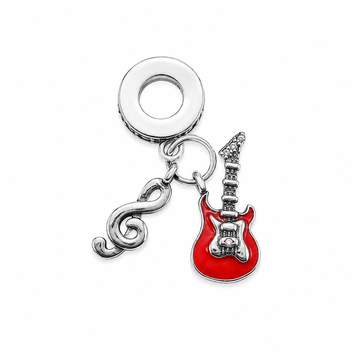 Sterling Silver Guitar Dangle Charm With Gift Box - fits Charm Bracelets