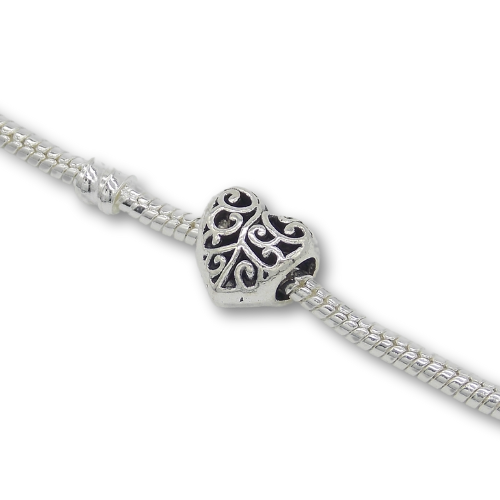 Heart Bead Charm Sterling Silver With Gift Box - fits Charm Bracelet (not Hallmarked)