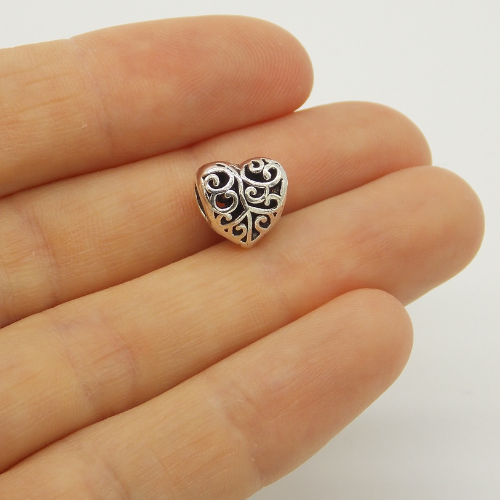 Heart Bead Charm Sterling Silver With Gift Box - fits Charm Bracelet (not Hallmarked)