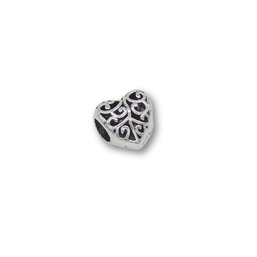 Heart Bead Charm Sterling Silver With Gift Box - fits Charm Bracelet (not Hallmarked)