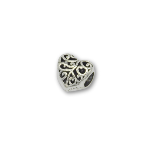 Heart Bead Charm Sterling Silver With Gift Box - fits Charm Bracelet (not Hallmarked)