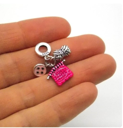 Sterling Silver Knitting Charm with Gift Box. For Bracelets or Necklaces