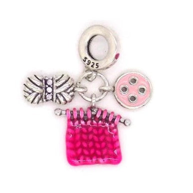 Sterling Silver Knitting Charm with Gift Box. For Bracelets or Necklaces