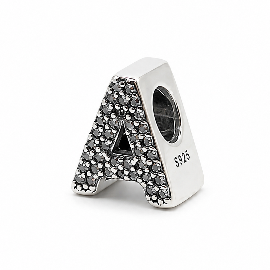 Letter A Sterling Silver Bead Charm - Fits Charm Bracelets and Necklaces.