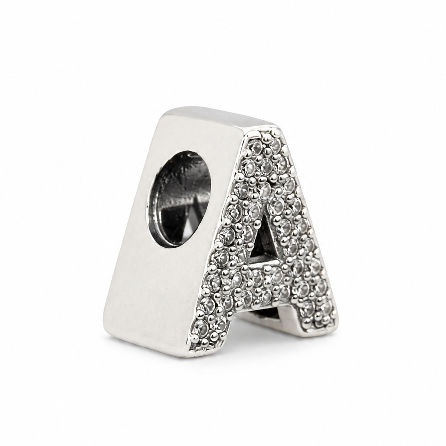 Letter A Sterling Silver Bead Charm - Fits Charm Bracelets and Necklaces.