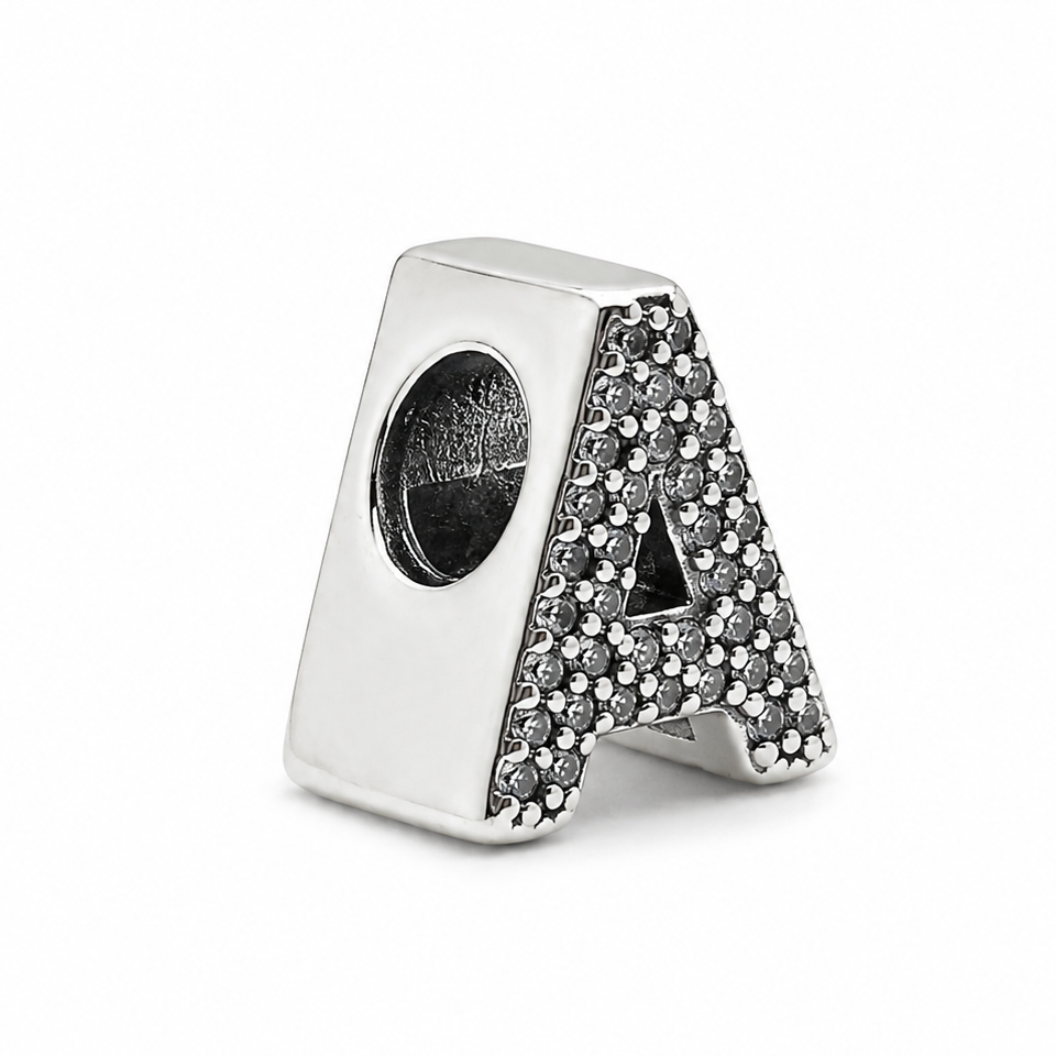 Letter A Sterling Silver Bead Charm - Fits Charm Bracelets and Necklaces.