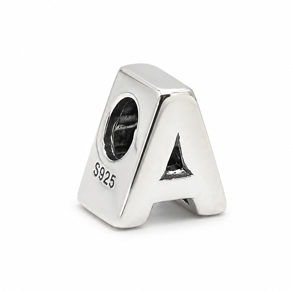 Letter A Sterling Silver Bead Charm - Fits Charm Bracelets and Necklaces.
