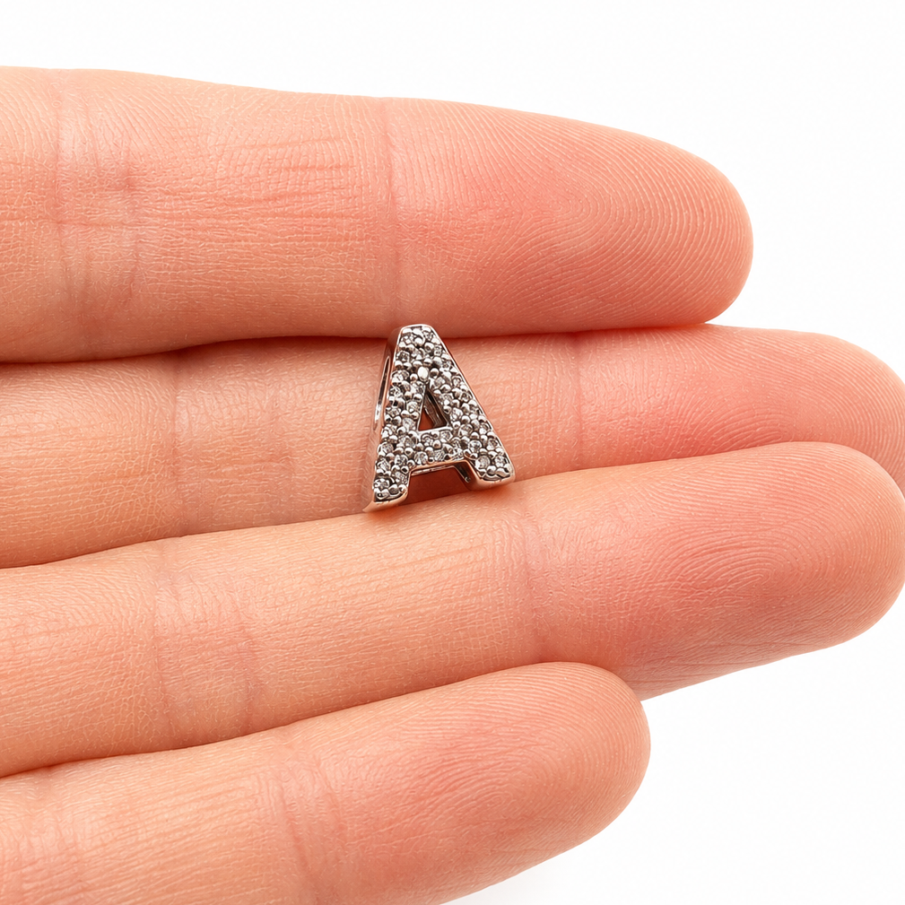 Letter A Sterling Silver Bead Charm - Fits Charm Bracelets and Necklaces.