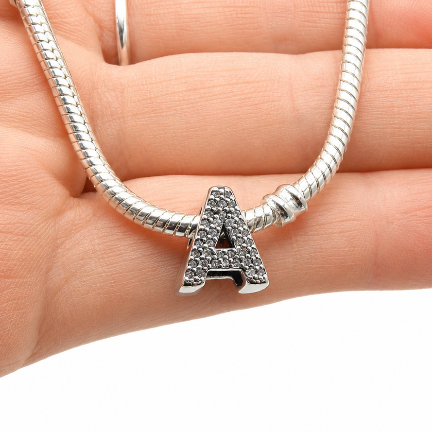 Letter A Sterling Silver Bead Charm - Fits Charm Bracelets and Necklaces.