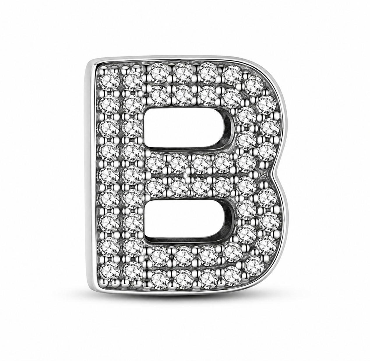 Letter B Sterling Silver Bead Charm - Fits Charm Bracelets and Necklaces.