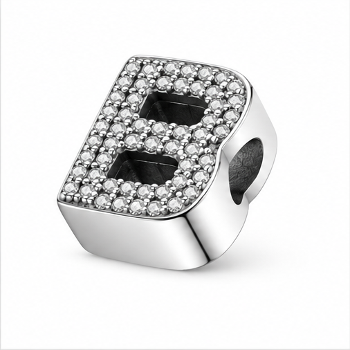 Letter B Sterling Silver Bead Charm - Fits Charm Bracelets and Necklaces.