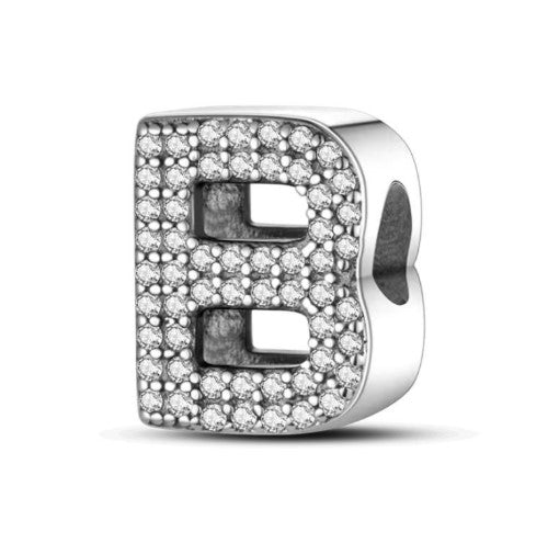 Letter B Sterling Silver Bead Charm - Fits Charm Bracelets and Necklaces.
