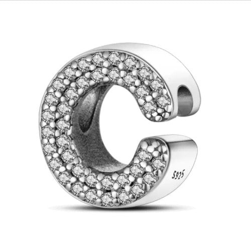 Letter C Sterling Silver Bead Charm - Fits Charm Bracelets and Necklaces.
