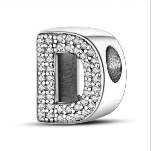 Letter D Sterling Silver Bead Charm - Fits Charm Bracelets and Necklaces.